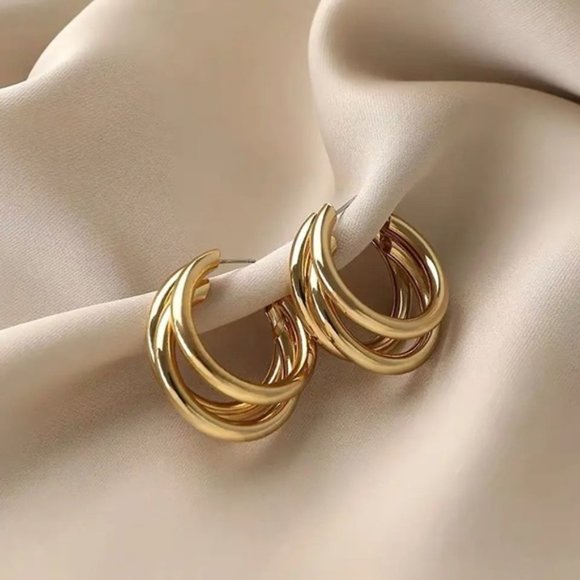 Anthropologie Jewelry - 14K Gold filled triple hoop earrings